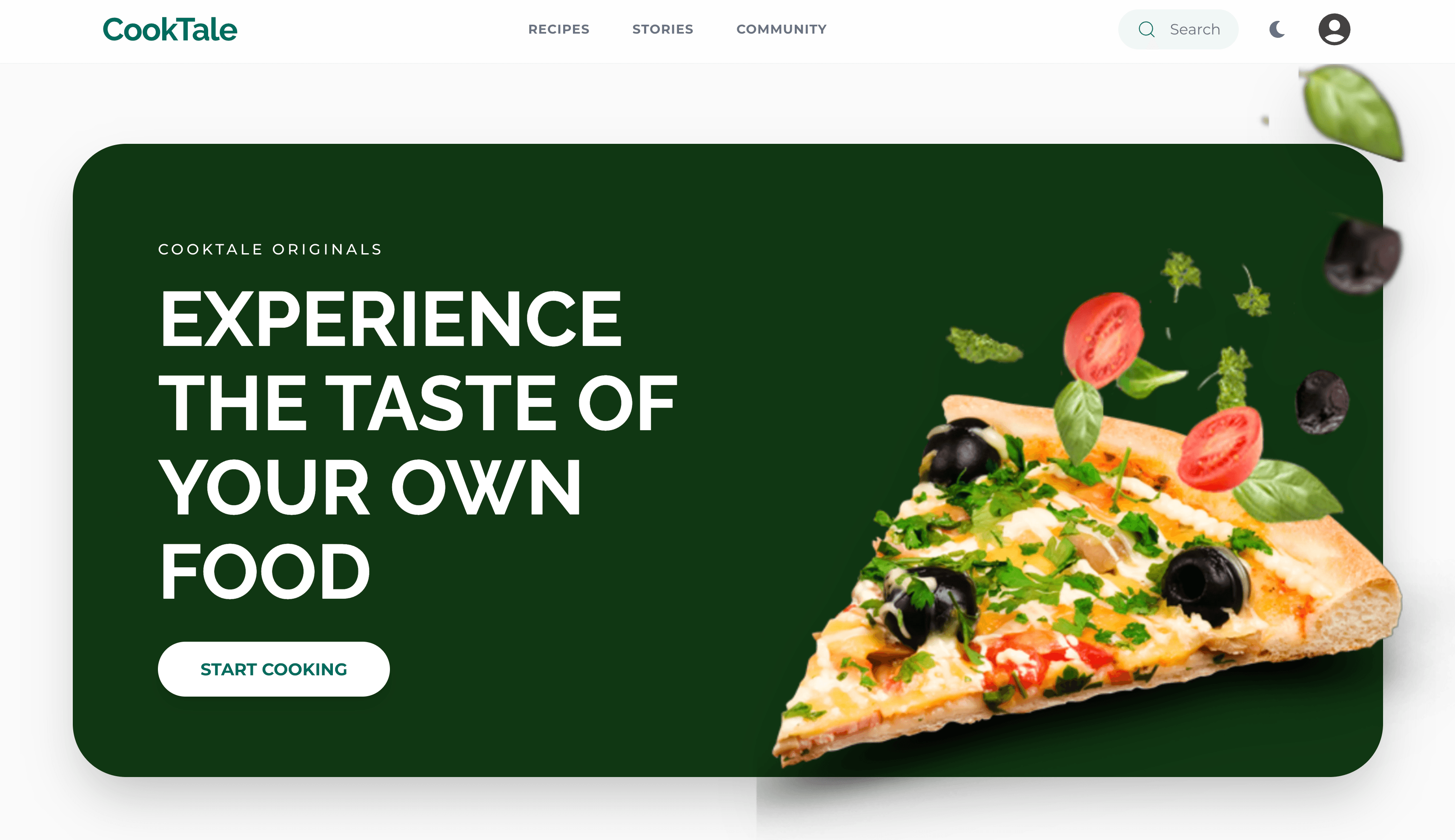 Cooktale food discovery platform homepage