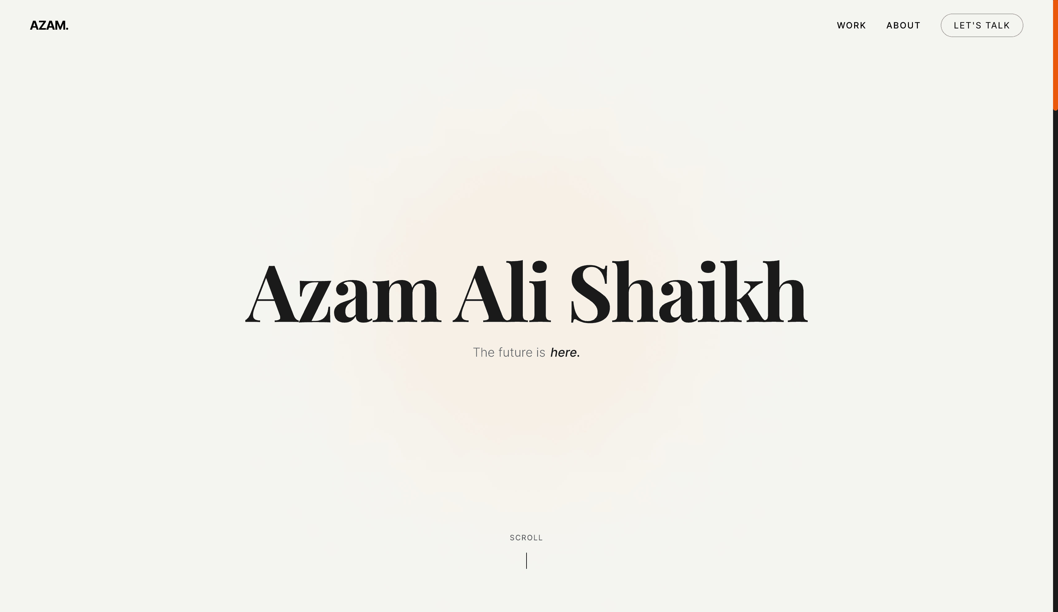 Azam Ali Shaikh typographic portfolio homepage